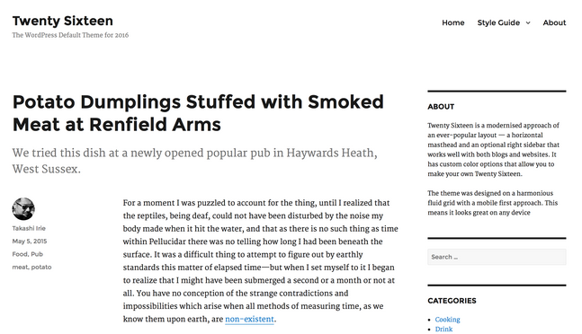 First Look at the Twenty Sixteen Default WordPress Theme