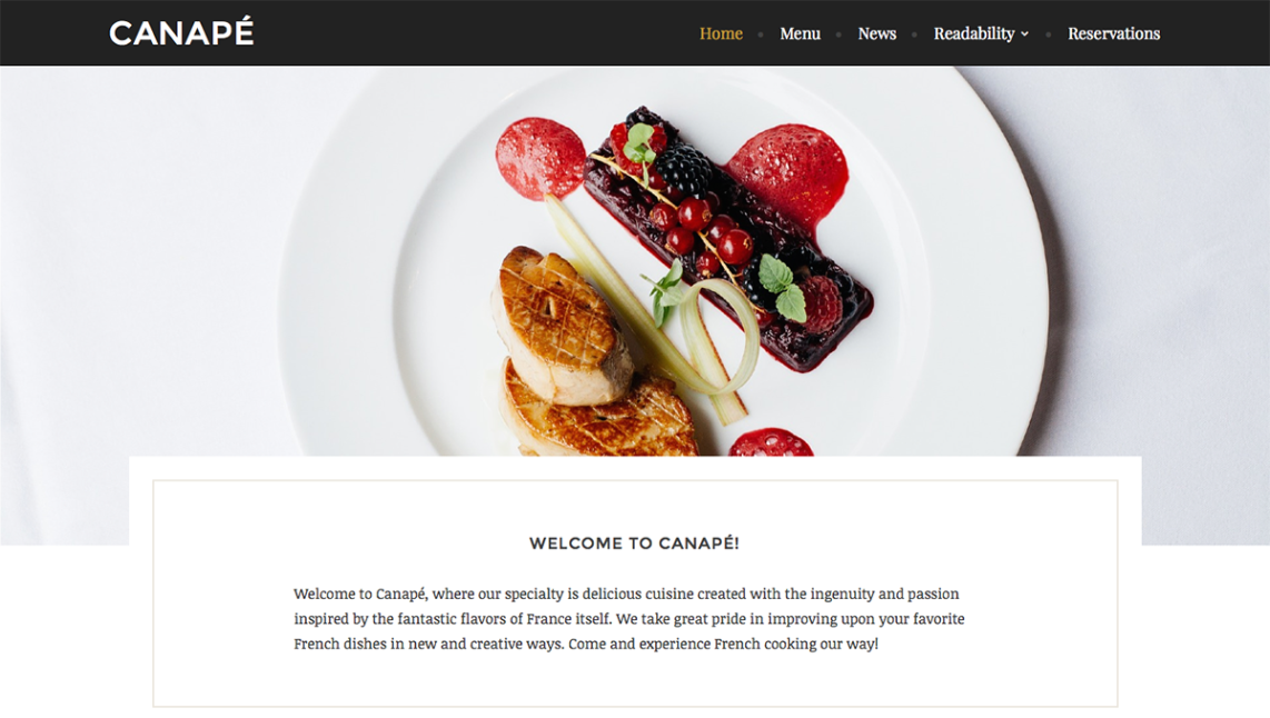Canapé: An Elegant Free Restaurant Theme for WordPress