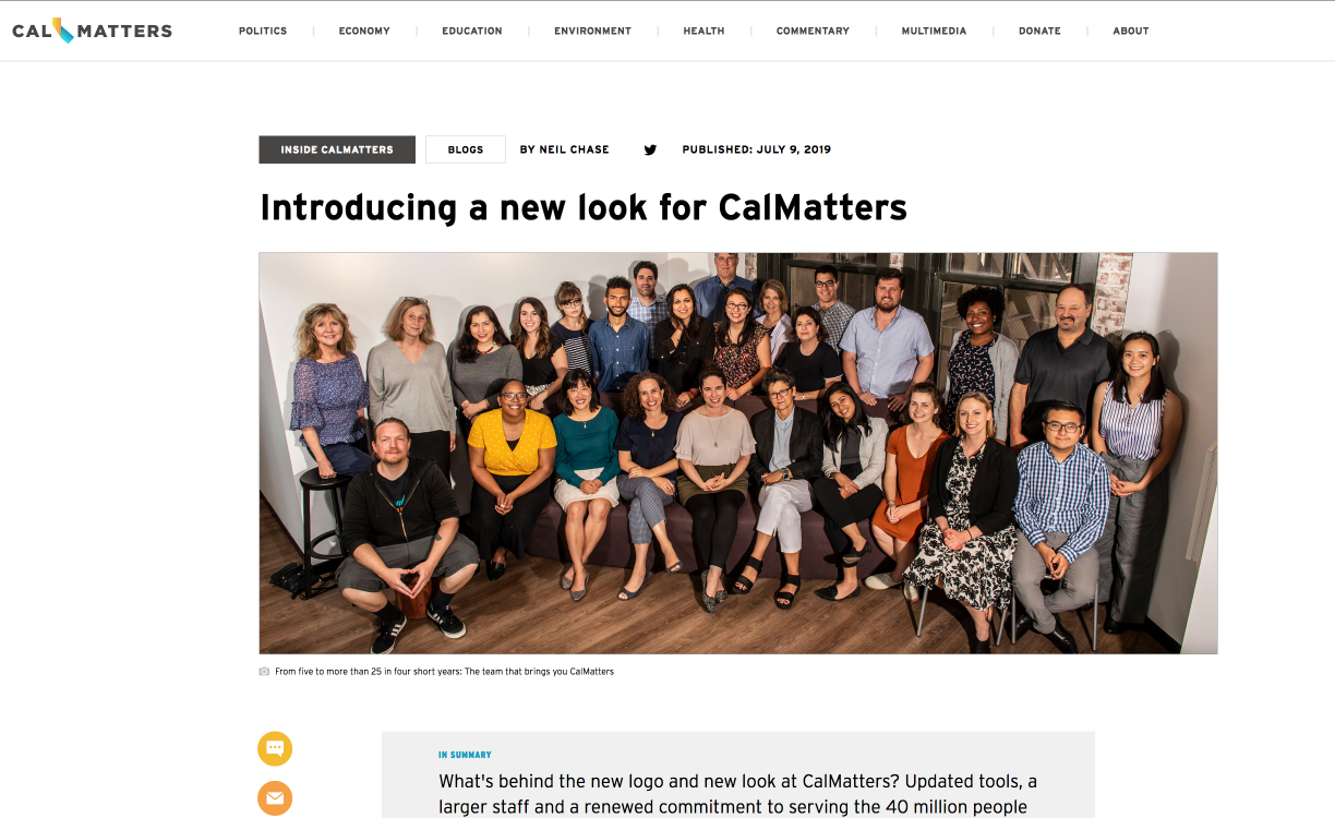 The News Project Launches Its First Customer Site CALmatters
