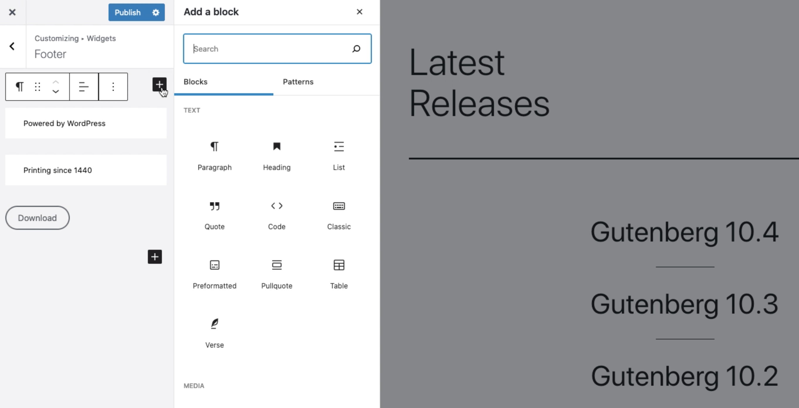 Gutenberg 10.4 Introduces Block Widgets in the Customizer
