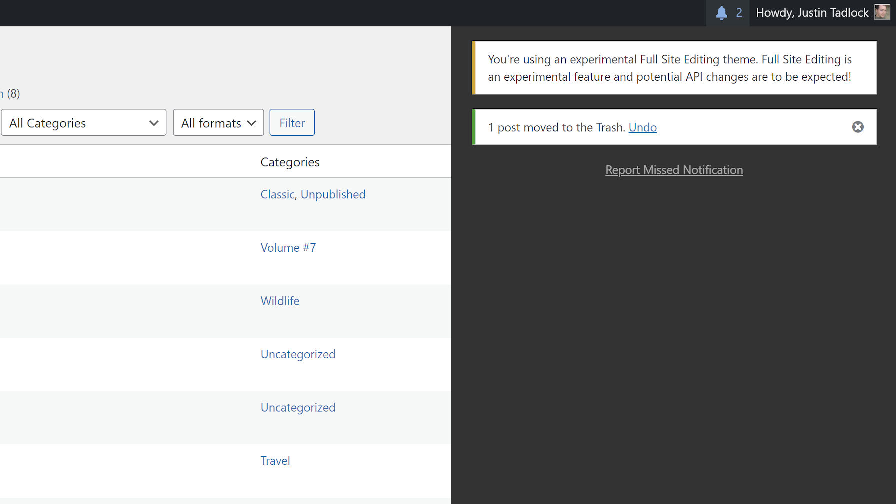 Toolbelt Tidies WordPress Plugin and Theme Admin Notifications