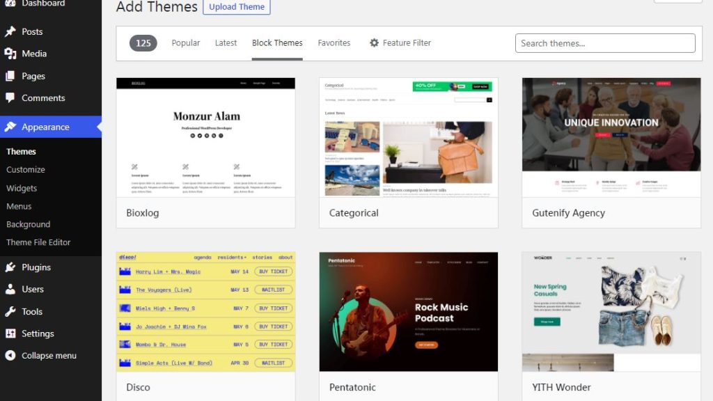 WordPress 6.1 to Add a Block Themes Filter to Menu on the Theme Install Screen