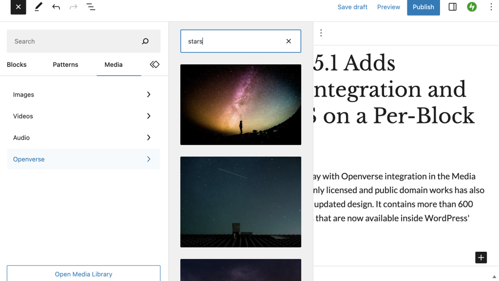 Gutenberg 15.1 Adds Openverse Integration